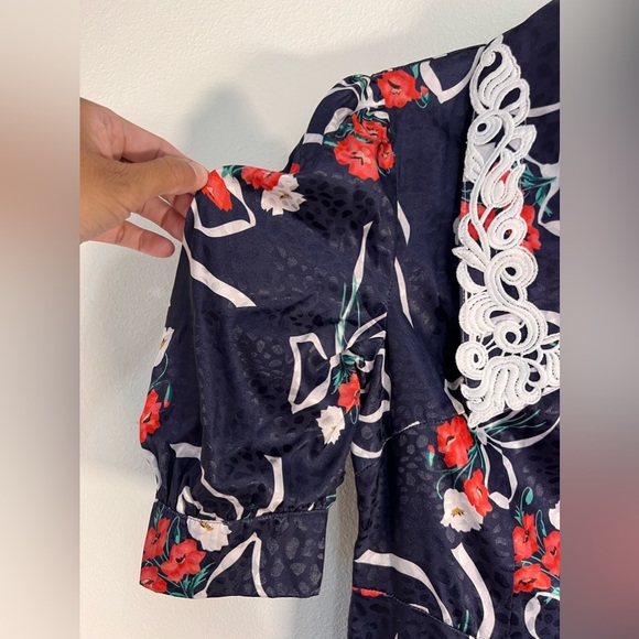 BURRYCO Floral Print Mini Puff Sleeve Lace Collar Flowy Dress Size 4 - Picture 10 of 16